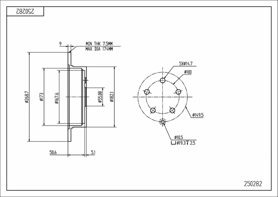 Disque de frein HART 250 282