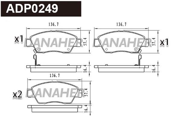 Kit de plaquettes de frein, frein à disque DANAHER ADP0249