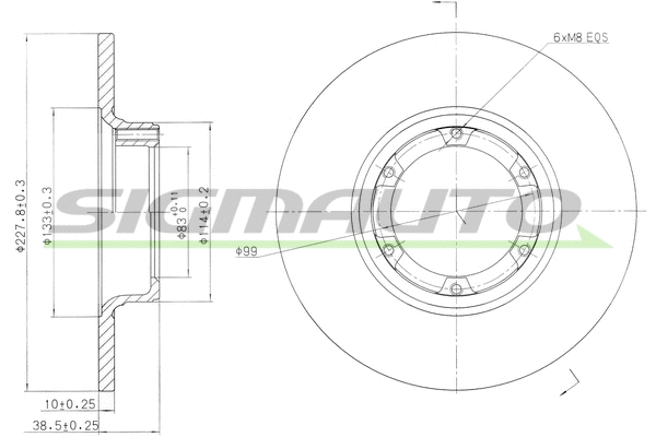 Disque de frein SIGMAUTO DBA016S