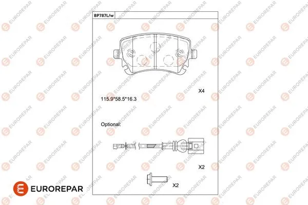 Kit de plaquettes de frein, frein à disque EUROREPAR 1681232080