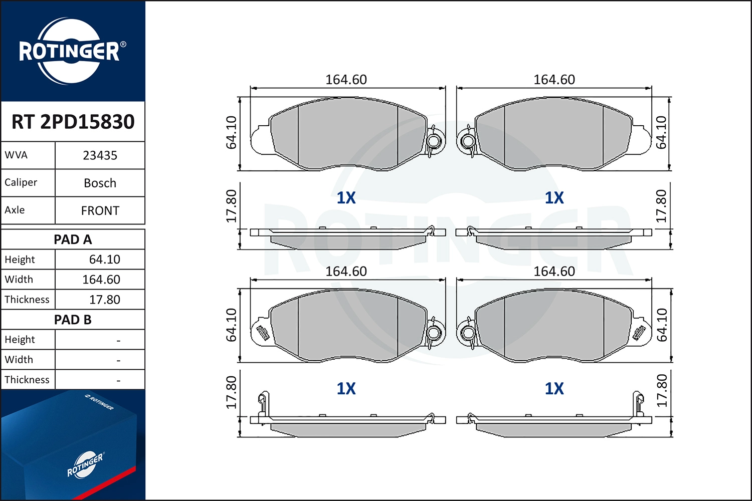 Kit de plaquettes de frein, frein à disque ROTINGER RT 2PD15830