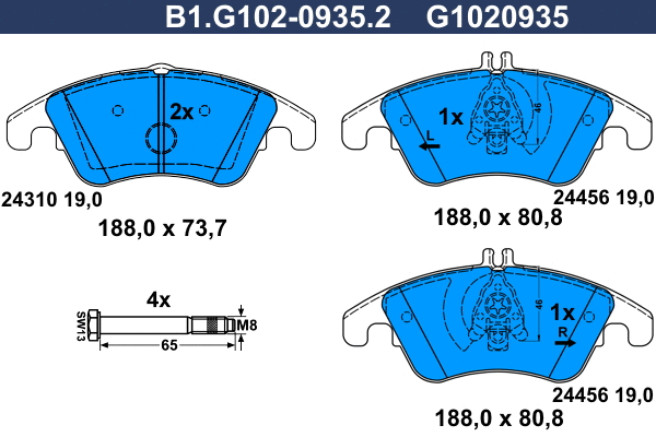Kit de plaquettes de frein, frein à disque GALFER B1.G102-0935.2