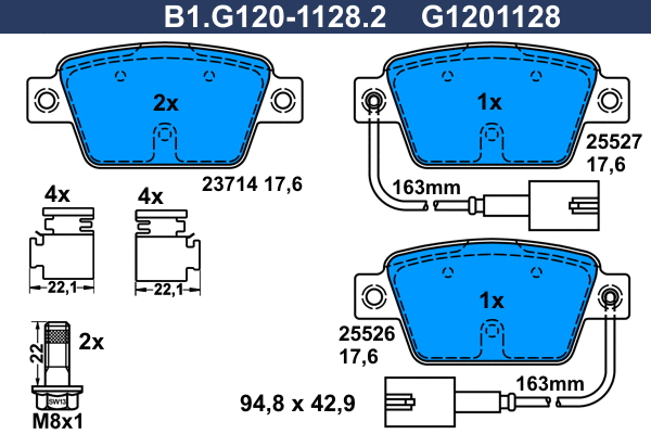 Kit de plaquettes de frein, frein à disque GALFER B1.G120-1128.2