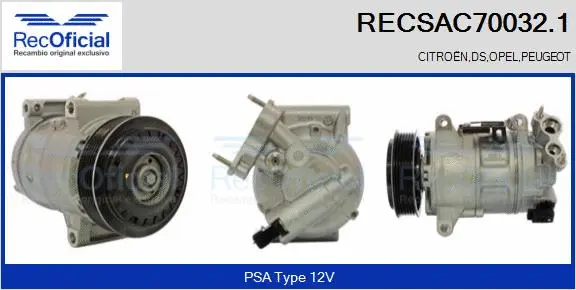 Compresseur, climatisation RECOFICIAL RECSAC70032.1