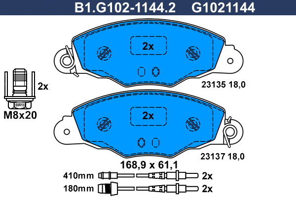 Kit de plaquettes de frein, frein à disque GALFER B1.G102-1144.2