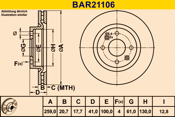 Disque de frein BARUM BAR21106