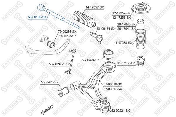 Rotule de direction intérieure, barre de connexion STELLOX 55-00166-SX