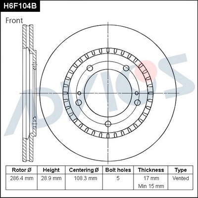 Disque de frein ADVICS H6F104B