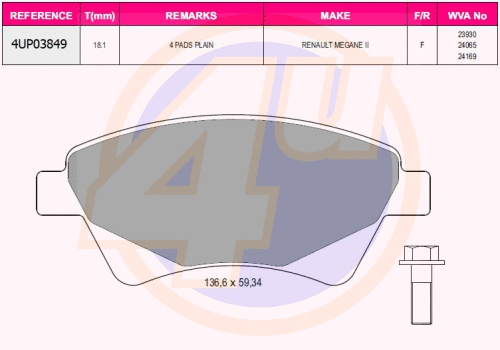 Kit de plaquettes de frein, frein à disque 4u 4UP03849