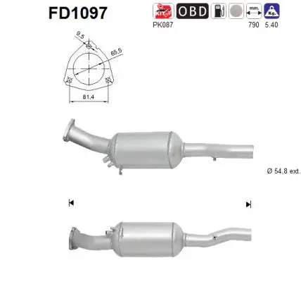 Filtre à particules / à suie, échappement AS FD1097