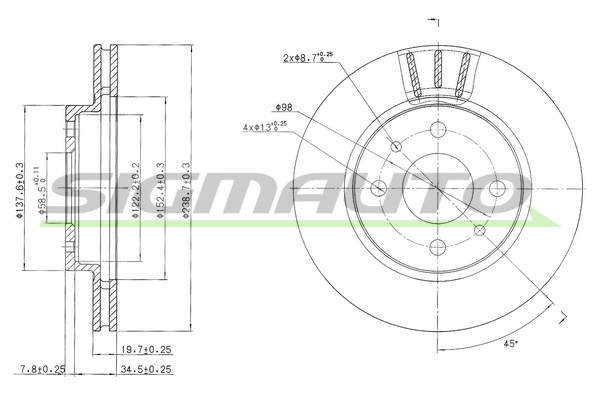 Disque de frein SIGMAUTO DBB142V