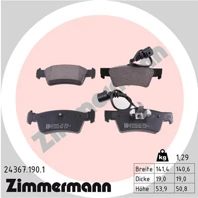 Kit de plaquettes de frein, frein à disque ZIMMERMANN 24367.190.1