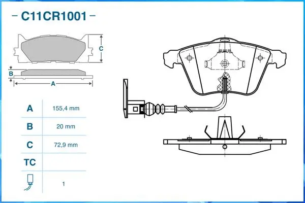 Kit de plaquettes de frein, frein à disque CWORKS C11CR1001