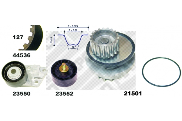 Pompe à eau + kit de courroie crantée MAPCO 41536