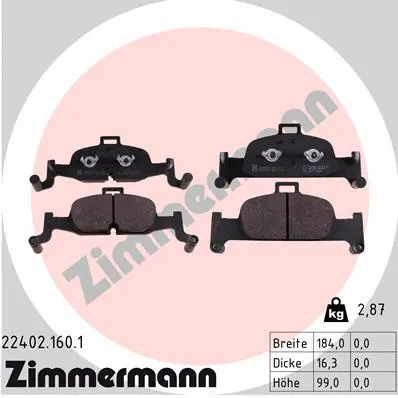 Kit de plaquettes de frein, frein à disque ZIMMERMANN 22402.160.1