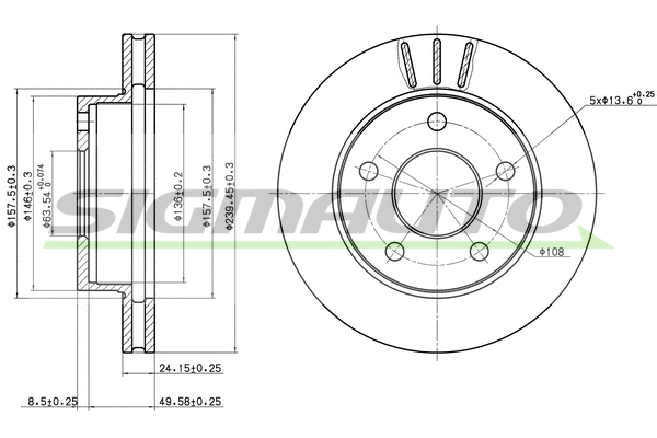 Disque de frein SIGMAUTO DBA370V