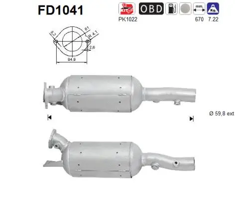 Filtre à particules / à suie, échappement AS FD1041
