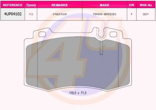 Kit de plaquettes de frein, frein à disque 4u 4UP04102