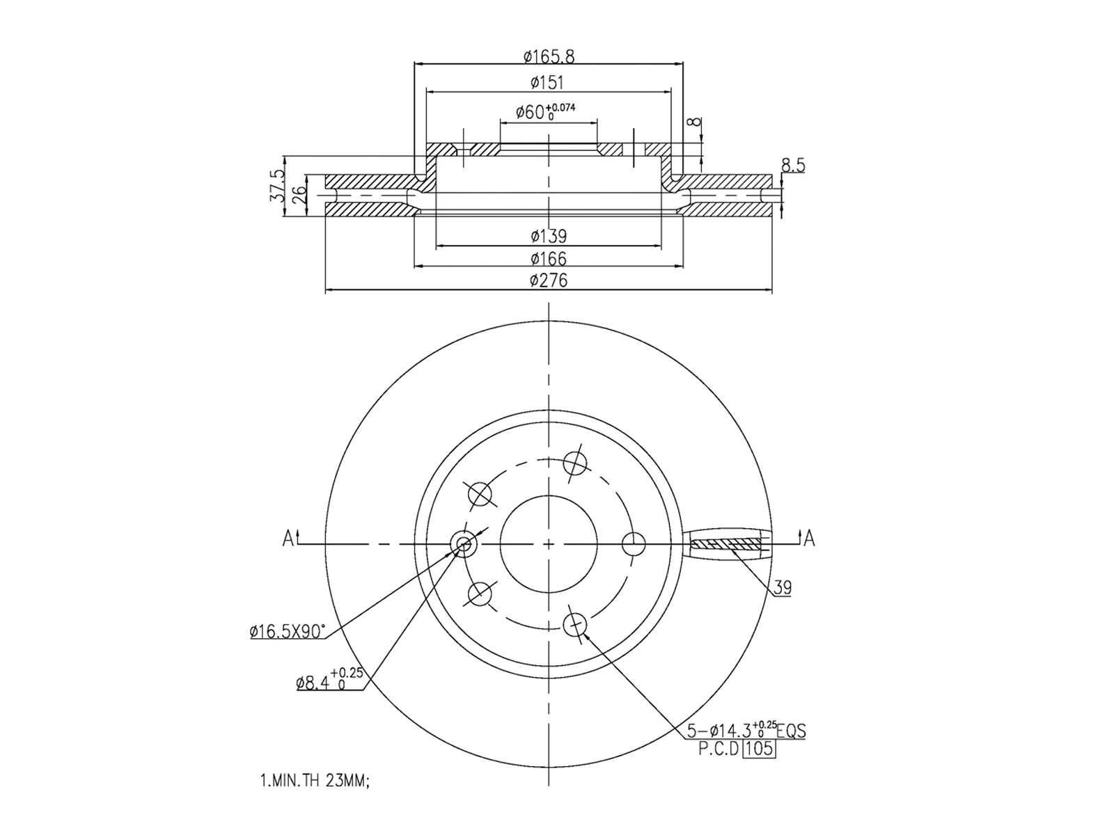 Disque de frein A.Z. Meisterteile AZMT-44-024-1405