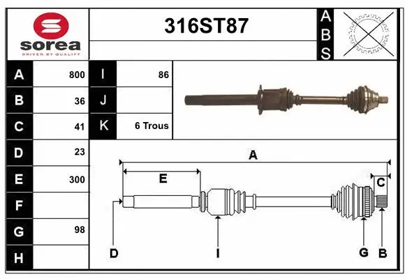Arbre de transmission STARTCAR 316ST87