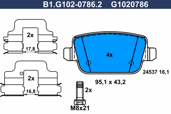 Kit de plaquettes de frein, frein à disque GALFER B1.G102-0786.2