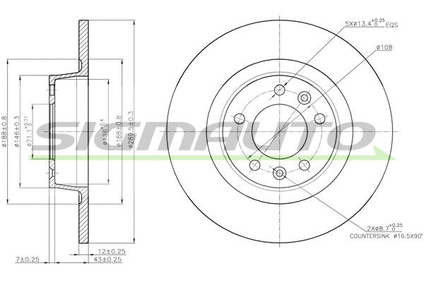 Disque de frein SIGMAUTO DBB744S