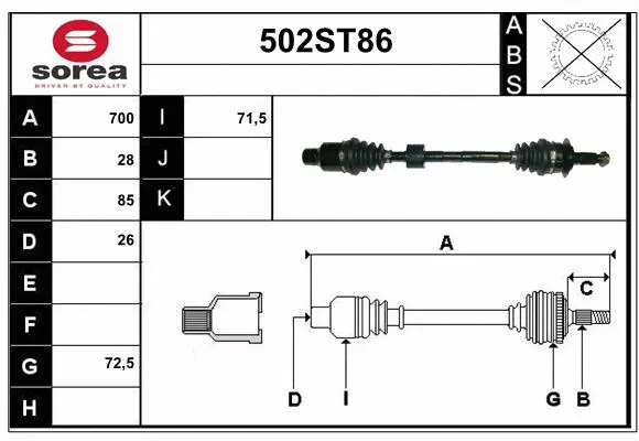 Arbre de transmission STARTCAR 502ST86