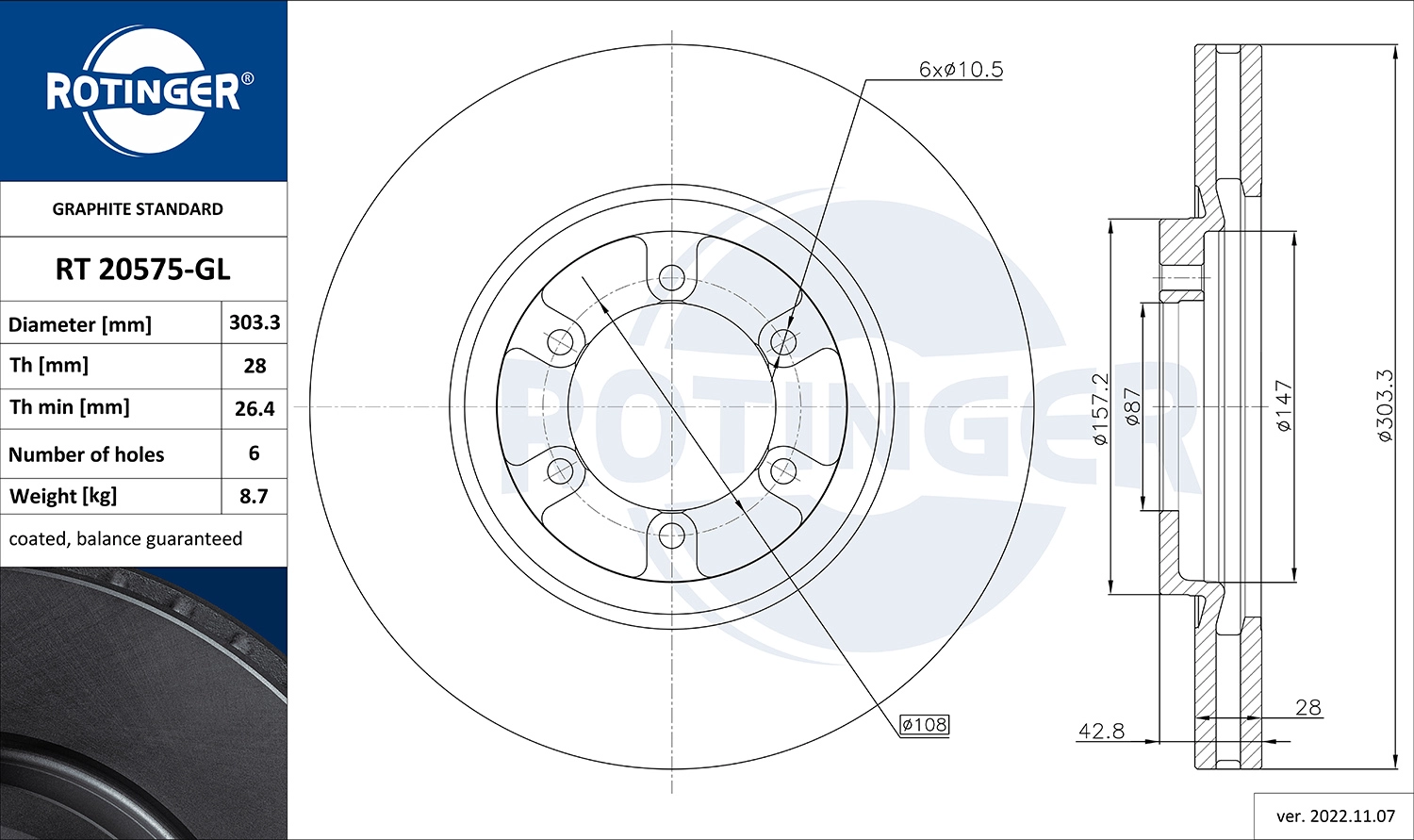 Disque de frein ROTINGER RT 20575-GL