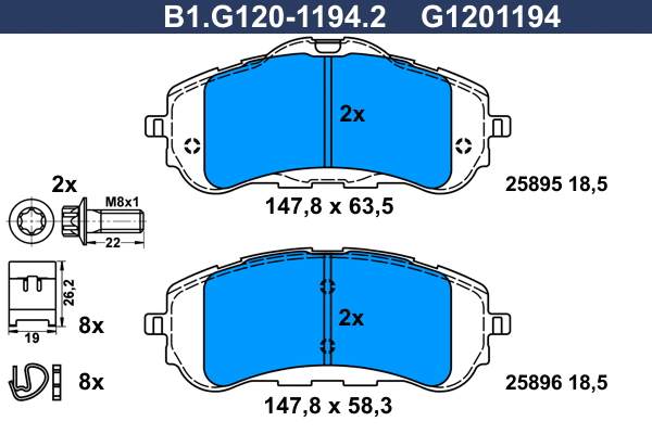 Kit de plaquettes de frein, frein à disque GALFER B1.G120-1194.2