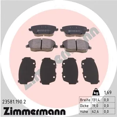 Kit de plaquettes de frein, frein à disque ZIMMERMANN 23581.190.2