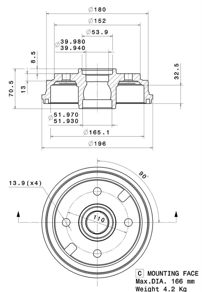 Tambour de frein VILLAR 627.0285