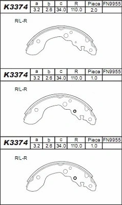 Jeu de mâchoires de frein ASIMCO K3374
