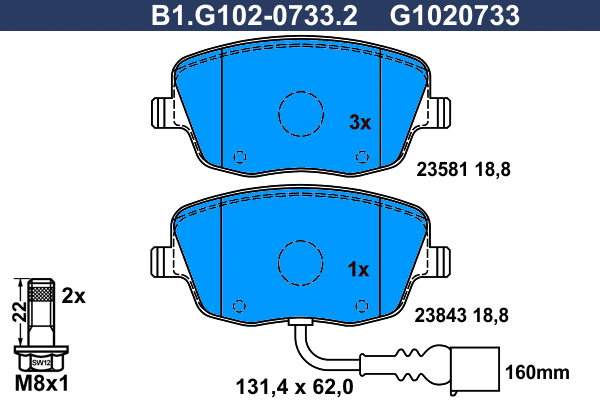 Kit de plaquettes de frein, frein à disque GALFER B1.G102-0733.2