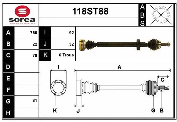 Arbre de transmission STARTCAR 118ST88