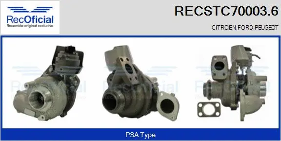 Turbocompresseur, suralimentation RECOFICIAL RECSTC70003.6