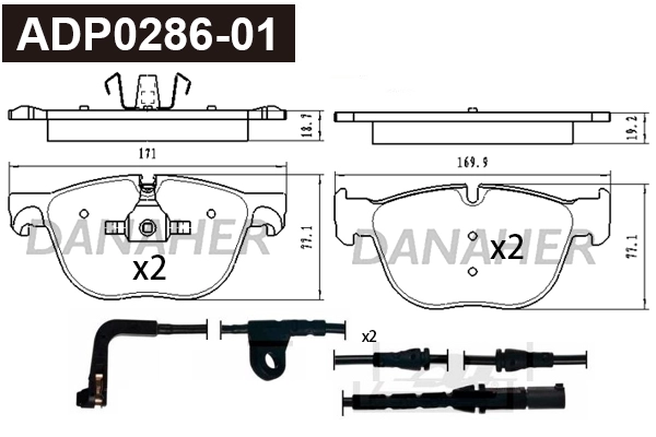 Kit de plaquettes de frein, frein à disque DANAHER ADP0286-01