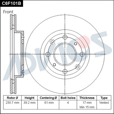 Disque de frein ADVICS C6F101B