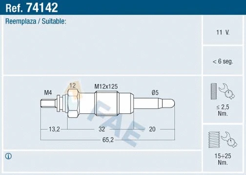 Bougie de préchauffage FAE 74142