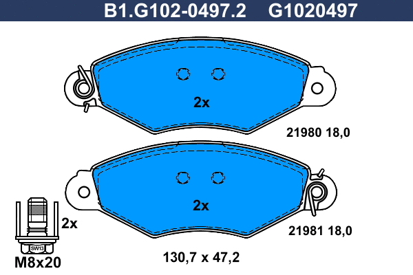 Kit de plaquettes de frein, frein à disque GALFER B1.G102-0497.2