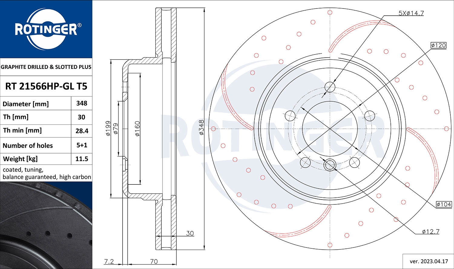 Disque de frein ROTINGER RT 21566HP-GL T5