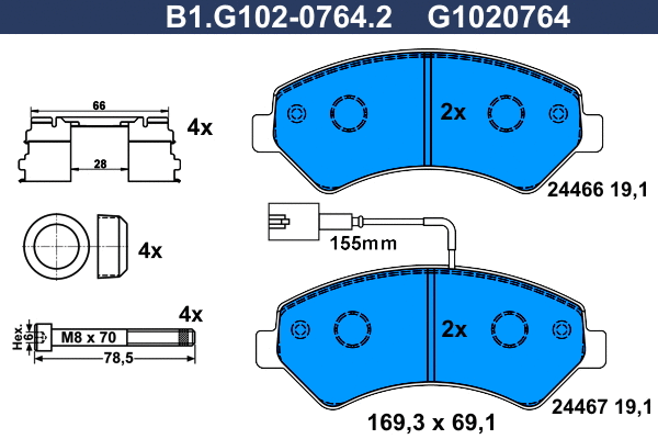 Kit de plaquettes de frein, frein à disque GALFER B1.G102-0764.2