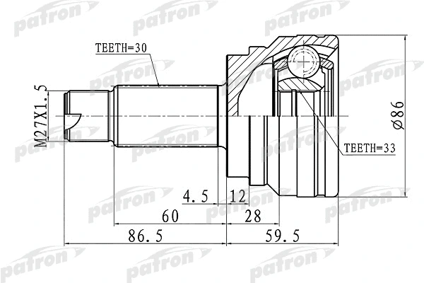 Jeu de joints, arbre de transmission PATRON PCV3006