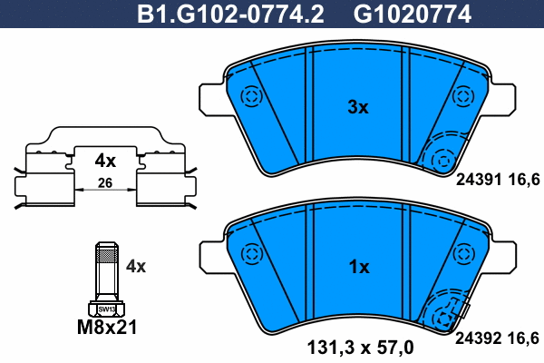 Kit de plaquettes de frein, frein à disque GALFER B1.G102-0774.2
