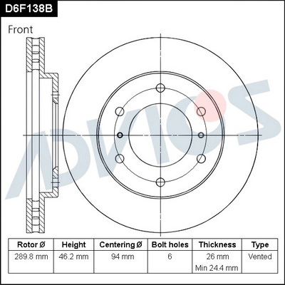 Disque de frein ADVICS D6F138B
