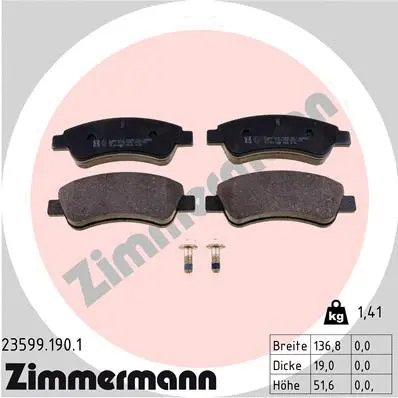 Kit de plaquettes de frein, frein à disque ZIMMERMANN 23599.190.1