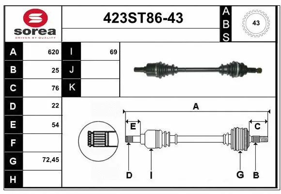 Arbre de transmission STARTCAR 423ST86-43