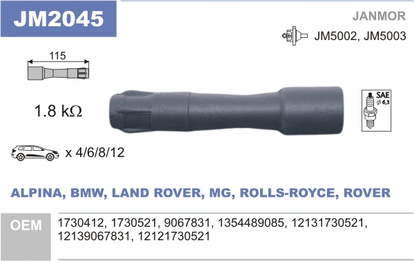 Fiche, bobine d'allumage JANMOR JM2045