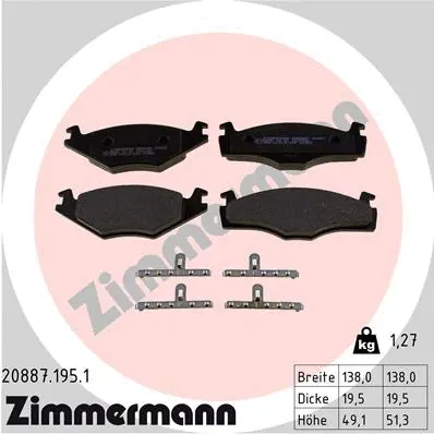 Kit de plaquettes de frein, frein à disque ZIMMERMANN 20887.195.1