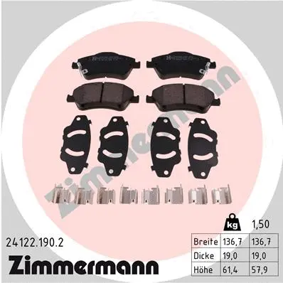 Kit de plaquettes de frein, frein à disque ZIMMERMANN 24122.190.2