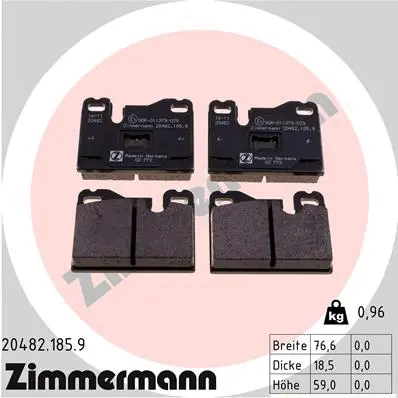 Kit de plaquettes de frein, frein à disque ZIMMERMANN 20482.185.9